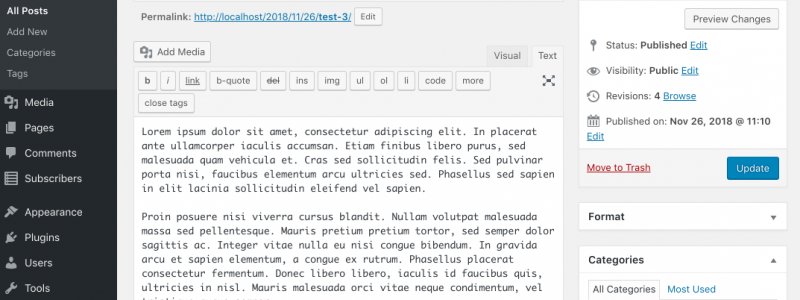 Screenshot of current WordPress editor